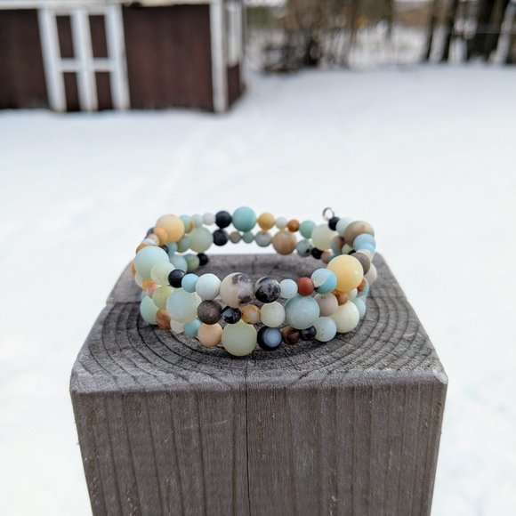 Natural Amazonite Stone Memory Wire Bracelet - Picture 3 of 13